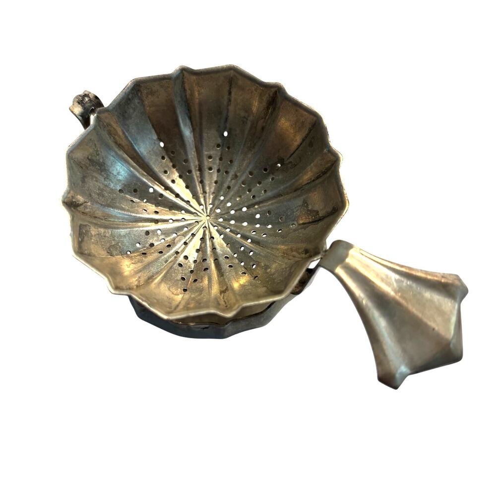 Vintage German Nickel Silver swivel tea strainer unique Victorian design